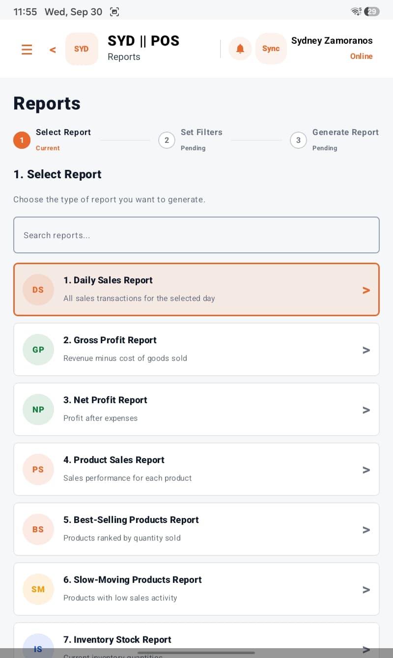 Reports on the tablet